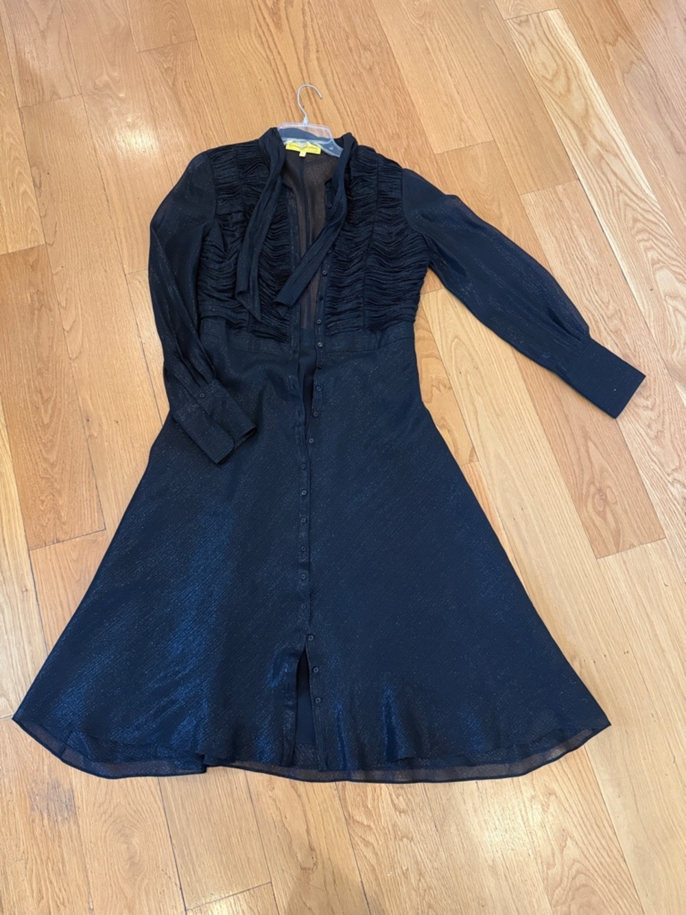 Catherine Malandrino  Button-Front Long Sleeve Shimmer Midi Dress